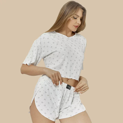 Dreams in Love Pyjama Set – Soft Cropped Tee & Shorts Sleepwear Set
