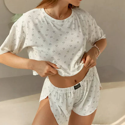 Dreams in Love Pyjama Set – Soft Cropped Tee & Shorts Sleepwear Set